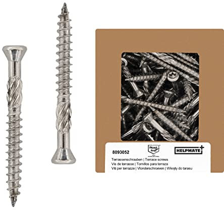 HELPMATE – Terrassenschrauben 5x60 Edelstahl A2 Rostfrei – 50 Stück Dielenschrauben + 1 T25 Bit – Terrassendielen Schrauben für Außenbereich (Terrassenbau, Gartenhäuser, Bauholzkonstruktionen etc.)