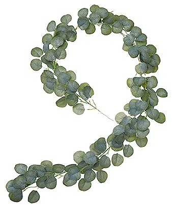 Helweet Eukalyptus Girlande, Eukalyptus Grün Blättergirlande, Künstliche Hängepflanzen, Gefälschte Girlande, Geeignet für Hochzeitshintergrund, Party, Tischdekoration zu Hause (2m)