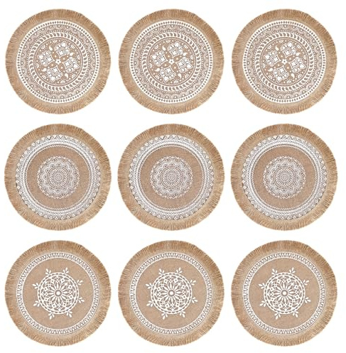 Set de 9 sets de table ronds, sets de table tissés, sous-verres résistants à la chaleur et lavables pour assiettes, pour cuisine, salle à manger, mariage, table, décoration de fête (38 cm)