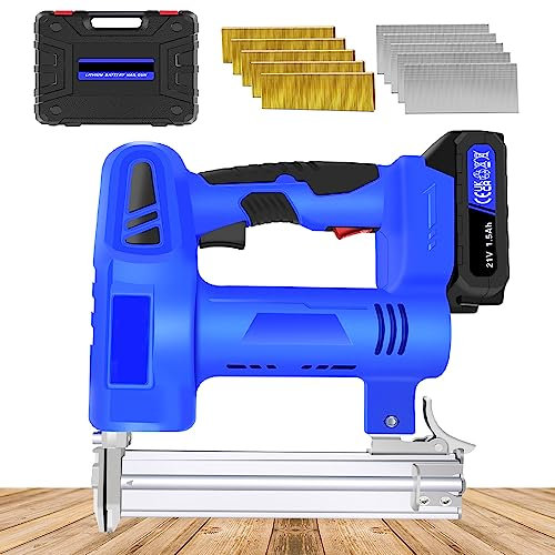 Battery Powered Staple Gun – Cordless Heavy Duty Stapler Gun, for Hard and Soft Wood and DIY, Electric Brad Nailer Staple Gun 2 in 1 with 500 Nails, 500 Staples, Battery and Charger