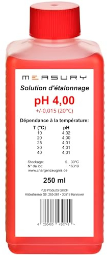 Measury pH Kalibrierlösung 4.00-250 ml pH Pufferlösung - Eichlösung | Kalibrierflüssigkeit Made in Germany, Eichflüssigkeit, kompatibel mit pH Messgeräten aller Marken
