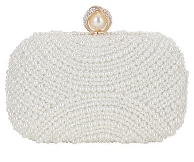 Hixingo Cocktail Abendtasche Elegante Tasche Clutch Bag für Frauen Mode Party Clutch Geldbörse für Hochzeit Parteien Abschlussball (Weiß,17x13x6.5cm)