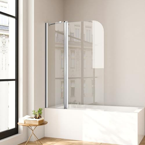Duschwand für Badewanne 100 x 140 cm 1-teilig Faltbar Duschtrennwand mit Stabilisator Faltwand Duschabtrennung 6mm Nano Glas Badewannenfaltwand