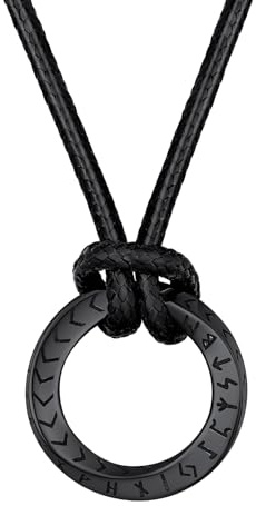 FaithHeart Collar Vikingo Cuero Negro Hombre Colgante Mobius Runas Acero Inoxidable 316L Cadena Fina PU Collar Nordico Hip Hop Amuleto