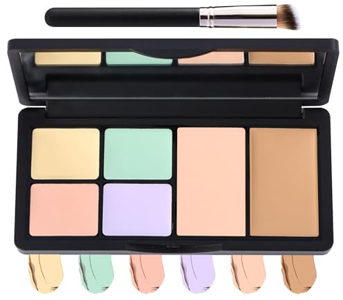 6 Colors Correcting Concealer Contour Makeup Palette,Cream Concealer Contour Palette for Dark Circles Blemish Redness,Highlighting Long Lasting Contouring Liquid Foundation Makeup with Brush(01)