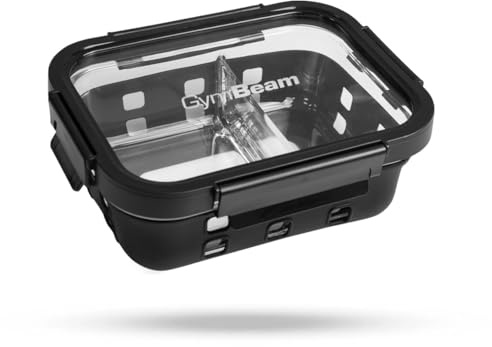 GymBeam Contenitore Alimentare in Vetro Ermetico Rettangolare, Contenitore Resistente da 1050 ml con 2 Scomparti, Adatto per Frigorifero, Congelatore, Microonde e Forno