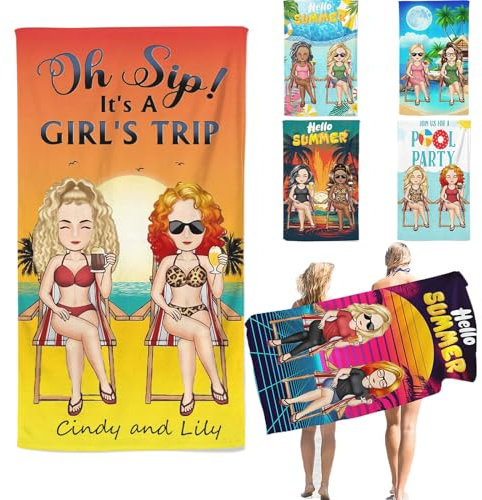 Fadaing Personalisiert Strandtuch Mit Namen, Personalisierte Handtuch Badetuch Mit Namen, Mikrofaser Sister Strandtuch Groß 90x180cm Badetuch Erwachsene Kinder Für Strand (70 x 140 cm,1)