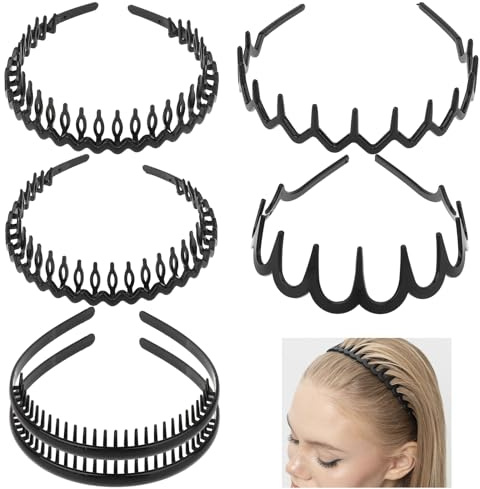6 Stück Haarreifen Elastisches, Unisex Haarbänder mit Rutschfesten Zähnen Kunststoff rutschfestes Stirnband Zickzack Haarband Anti-rutsch Haar-Accessoire für Sport Yoga Make-up Waschen Männer Frauen
