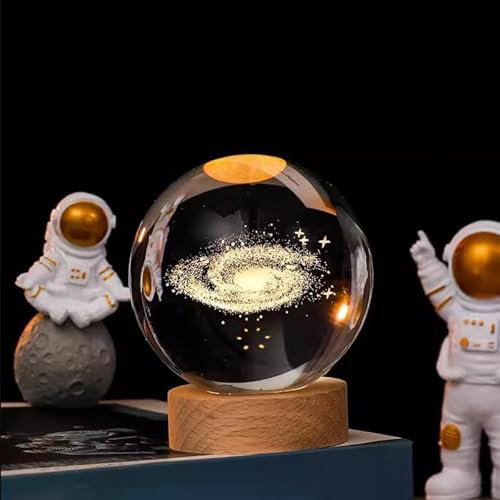 ZVO Bola de cristal 3D, lámpara LED 3D, escena nocturna, astronomía, lámpara LED con base de madera, bola de cristal USB para cumpleaños, niños, Navidad, decoración (6 cm, vía láctea)