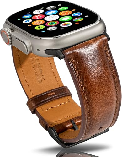 Gomvadr Vintage Leather Bands Compatible with Apple Watch Band 38 40 41 42 44 45 49mm,Wax Oil-tanned Leather Strap for Men iWatch Ultra 2/1 SE SE2