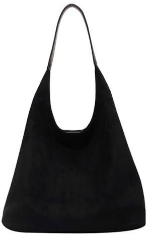 AHDFY Wildleder Damen Bag Tasche Beuteltasche Shopper Tote Suede Hobo Ledertasche Vintage Handtasche, Braun,Schwarz
