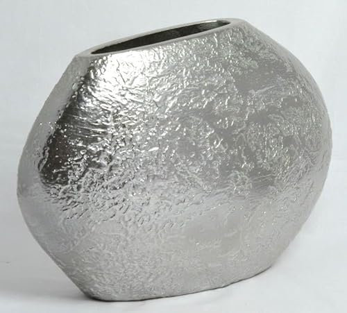 Generisch Vase oval 40 cm Silber-Antik Keramik