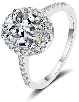 Epinki Diamantring 14 Karat 585 Weißgold, Klassiker Oval 1ct Labor Erstellt Diamant Eheringe, 14K Gold Damen Solitärring Echt Gold, Gr.51 (16.2)