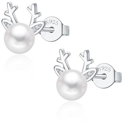 Glintara Ohrstecker Silber 925, 925 Sterling Silber Weihnachts Ohrstecker | Schneeflocke, Elch, Perle, Hypoallergen, Schlafen, Weihnachten, Ohrschmuck, Geburtstags Geschenk, für Damen Mädchen Freundin