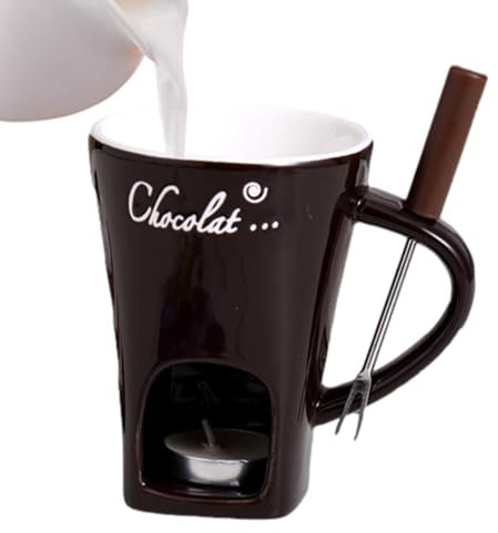 Chokladfondue-set, chokladfondue-kopp, 130 ml keramisk smältgryta kopp med fondue-gaffel, chokladost smör smältkopp, värmeljus ljus smältkruka för smältning av sötsaker och karamell