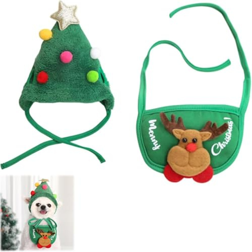 Scinzene Wasserhandtuch, Grüner Hut, Weihnachtsmütze für Hunde & Katzen, Mütze für Haustiere, Winter, Polyester, Grün, Einheitsgröße, Cartoon, Weihnachten, 2 Stück