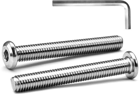 MINHER M8 x 55mm 10Pcs Tête Plate Vis D’assemblage à Six Pans Creux, Acier Inoxydable A2 V2A, Boulons de Meubles, Filetage Complet (Avec Clé Hexagonale)