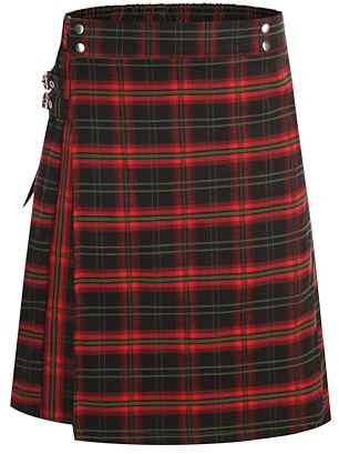 GRAJTCIN Utility Kilts for Men Tartan Highland Costume Kilts with Cargo Pockets Brilliant Red XL