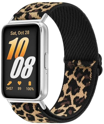 Vancle Elastisches Armband für Samsung Galaxy Fit 3 Damen Herren, verstellbare, elastische Armbänder aus Nylon Sport Ersatz für Samsung Galaxy Fit 3 SM-R390, leopard, Einheitsgröße