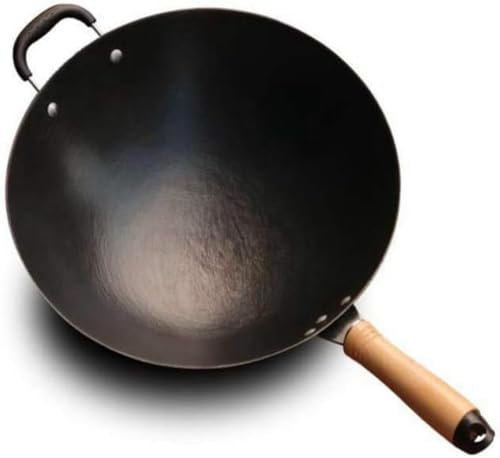 Wok de hierro fundido, sartén antiadherente sin revestimiento para cocina de inducción, 36 cm de diámetro, ideal para freír y cocinar, esencial de cocina duradero