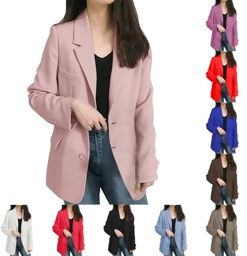Blazer élégant pour femme - Rose - Grandes tailles - Veste de costume sportive - Blazer ample avec boutons - Veste d'affaires à revers - Avec poches - Veste de printemps - Cardigan, lilas, M