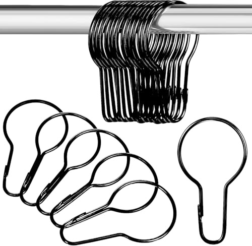 Healifty 20x Edelstahl Duschvorhang-Haken Schwarz 7cm: Universelle Gardinenclips Werkzeugfreie Montage für Bad, Wohnzimmer & Balkon