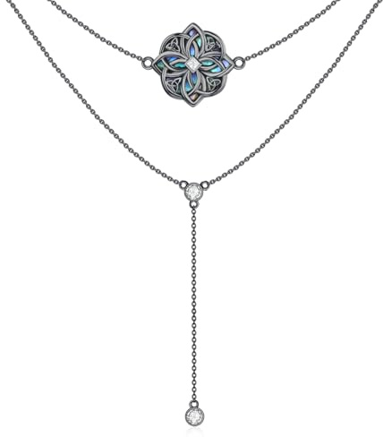 PARYFO Hexen Kette Y2K 925 Sterling Silber Schwarze Keltischer Knoten Anhänger Halskette Schwarze Wicca Hexen Amulett Schmuck Geschenke für Mädchen Mutter
