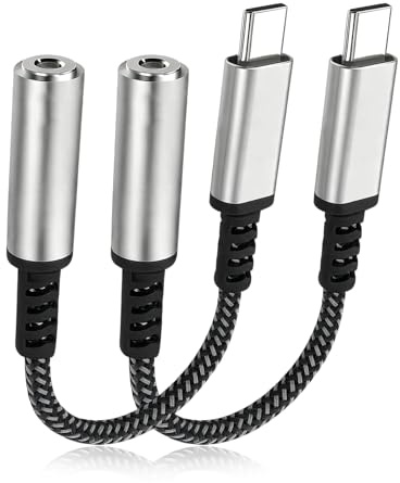 Lunpoem 2 adaptadores USB C a jack de 3,5 mm, adaptador auxiliar USB C para auriculares y dispositivos de audio, compatible con smartphones y tabletas, color gris