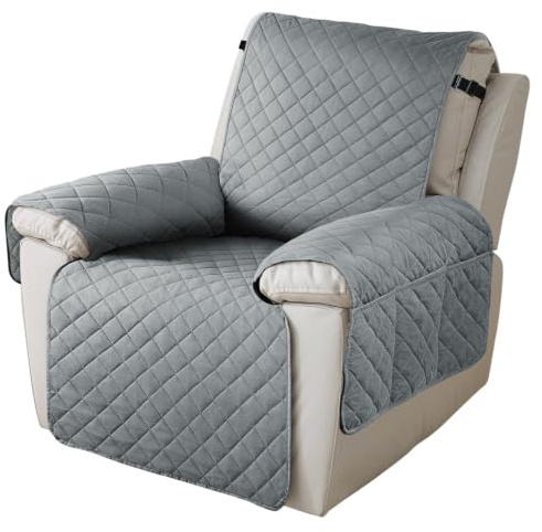 Recliner Chair Covers Slipcover Protectors, Armchair Covers for Recliner Sofa Cover Non-slip, Armchair Slipcovers Protector, with 6 Side Pockets and Tightening Straps (Light Grey, 23.6IN Width)