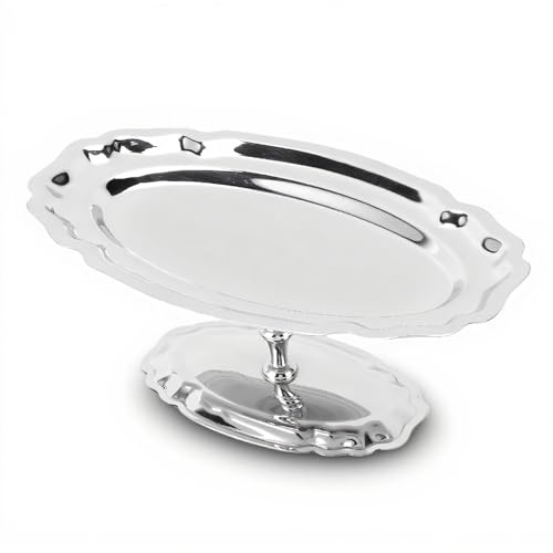 YUEHISY Footed Dessert Serving Tray 304 Stainless Steel Elegant Oval Display Platter for Fruit, Salad, Ice Cream, Party & Wedding Serving