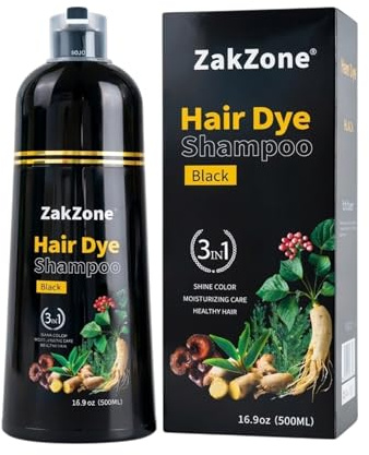 Black Hair Dye Shampoo Negro 3 en 1 para hombres y mujeres 500 ml champú tinte para el cabello contra las canas, el tinte negro natural limpia y cuida en 15 a 20 minutos