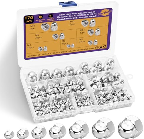 ZerDans 170 Stück DIN 1587 Hutmuttern Hohe Form Set, Sechskant Kuppelmuttern Edelstahl A2 V2A M3 M4 M5 M6 M8 M10 M12 mit Aufbewahrungsbox für Motorrad, Automotive, Stahlbau & Möbelbau