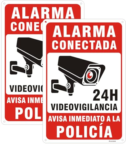 Acuxiaza 2ud Cartel Videovigilancia, 20x30 cm Cartel Alarma Conectada | Aluminio Reflectante - Aviso a la Policía, Señal Zona Videovigilada, Protección UV, Fácil Instalación