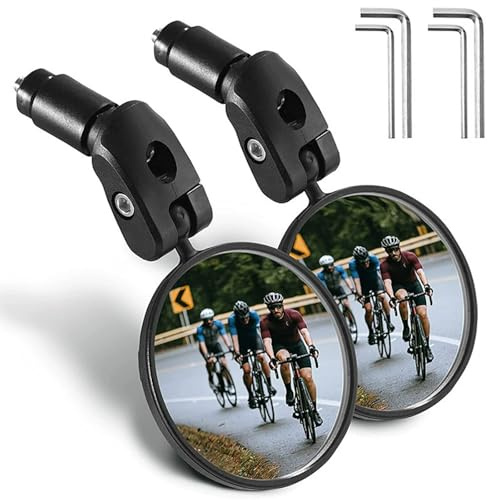 MIUPOO Hd Grade Glass Bicycle Mirror 360°Adjustable Round Convex Lens, Handlebar Mounted Bicycle Mirror For Safer Cycling And Commuting,Handlebar End Mirror for Road Bike,1 Pair.