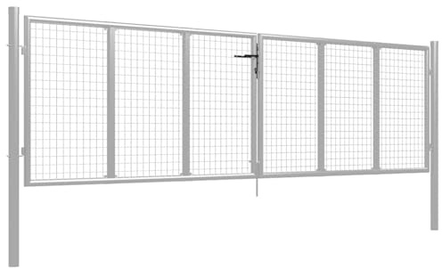Galvanised Steel Garden Gate 400x100 cm Silver, Tempered Steel Gate with Mounting Posts, Silver Mesh Fence for Garden, 400x100 cm