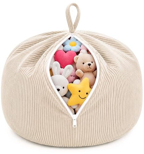 Vicloon Bean Bag Chair Cover (No Filler) for Kids and Adults, 85 x 85 x 50 cm Corduroy Lazy Bean Bags Cover for Soft Toys Storage, for Lazy Sofa, Lounge Chair, Bedroom Cushion, Beige