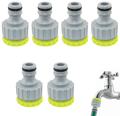 6 Pcs Conector de Grifo para Manguera de Jardín, Adaptador de Manguera 2 en 1 de 1/2 Pulgada y 3/4 Pulgada, Conectores de Rosca de Plástico para Riego de Jardín y Lavado, Color Verde