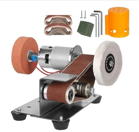 Lijadora de Banda, Mini lijadora de banda eléctrica for bricolaje, máquina pulidora y esmerilada con juego amoladora, afilador, cortador bordes cuchilla