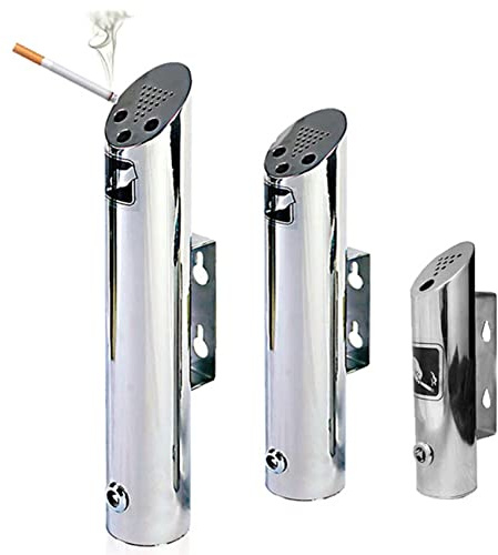 JYHHGDS Outdoor Cylinder Wall Mounted Ashtray, Stainless Steel Cigarette Ash Bin, Outside Patio Lock Column Public Cigarette Ash Tray Bin,Silver
