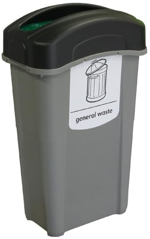 Glasdon Eco Nexus 85L Slim General Waste Bin Kitchen Office Dustbin Black | 85 Litre Durable Plastic Kitchen Bin with Open Top Lid, Waste Sticker, Handles, Sack Retention System & 5 Year Warranty
