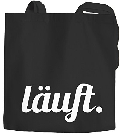 MoonWorks Jutebeutel mit Aufdruck läuft Baumwolltasche Stoffbeutel Tragetasche schwarz 2 lange Henkel