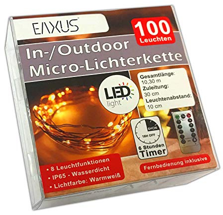 LED Deko Lichterkette Batterie Innen Außen Fernbedienung 100 Leuchten Timer Lichterdraht Outdoor Indoor Drahtlichterkette Leuchtdraht