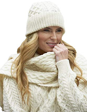 Aran Crafts Irish Soft Cable Stickad ull Trellis Pattern Scarf (X4840-NAT)