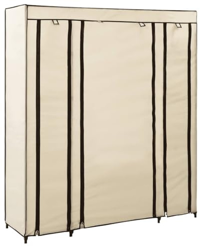 vidaXL Stoffschrank mit Fächern Kleiderstangen Creme 150x45x176cm