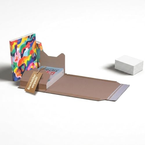 KK Verpackungen Buchversandkarton DIN A5 217x155x54mm | 25 Stück, Wickelverpackung höhenvariabel bis 80mm | Selbstklebeverschluss & Aufreißfaden | Büchersendung, Medienversand Wellpappe