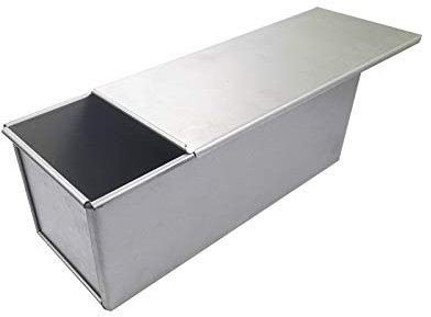 Chris.W Pullman Moule à pain rectangulaire avec couvercle, capacité de pâte de 0,7 kg, antiadhésif, rectangulaire, pour la cuisson au four, argenté (750 g)