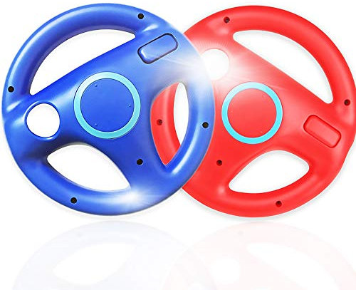 Paquete de 2 ruedas de volante para Wii para Mario Kart para juegos de carreras de Wii (rojo y azul)
