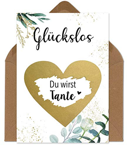 OWLBOOK Rubbelkarte Du wirst Tante Karte mit Rubbelherz Gold Geschenke Geschenkideen für Tante zum Schwangerschaft verkünden