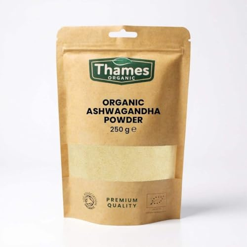 Organic Ashwagandha Powder - Pure Root Powder, Raw, Vegan, Non-GMO, No Additives or Preservatives, Promotes Relaxation - Thames Organic 250g