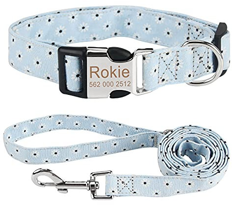 Piang Gouer Personalisierte individuelle hundehalsband katzenhalsband mit Namen Gravur mit ID Tags und Telefonnummer Halsband Hund，für kleine und mittelgroße und große Katzen Set(Blau,M)